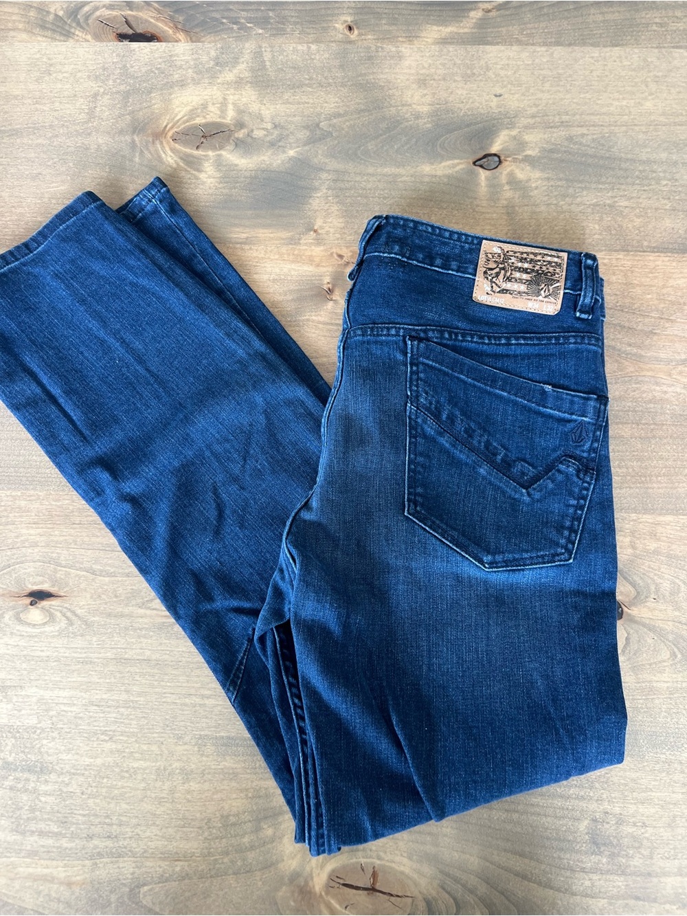 Volcom Men’s Slim Straight Jeans in Dark Blue Denim